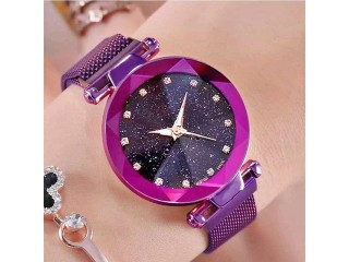 Starry Sky Girls Ladies Fashion Party Elegent Look Casual Magnet Stripe Purple Watch